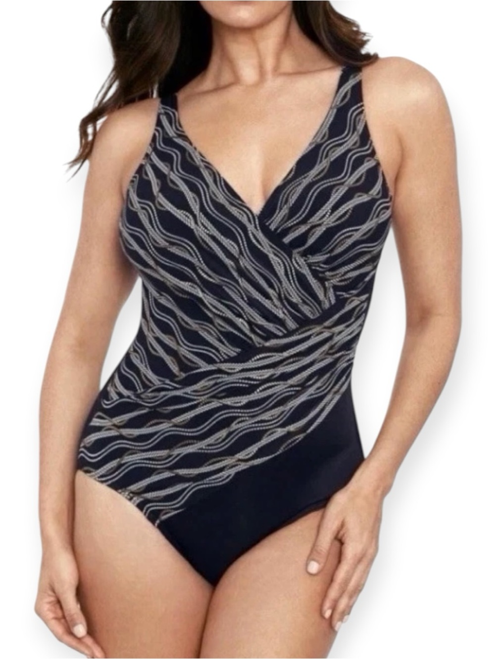 Miraclesuit Oceanus One Piece Swimsuit 14 Linked In Black Gold Metallic Slimming